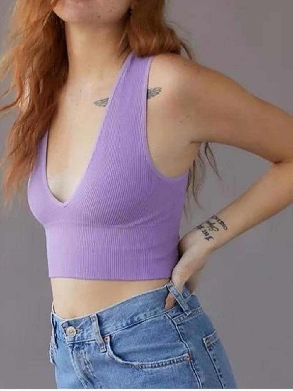 Urban Outfitters Lavender Ribbed V-Neck Crop Top